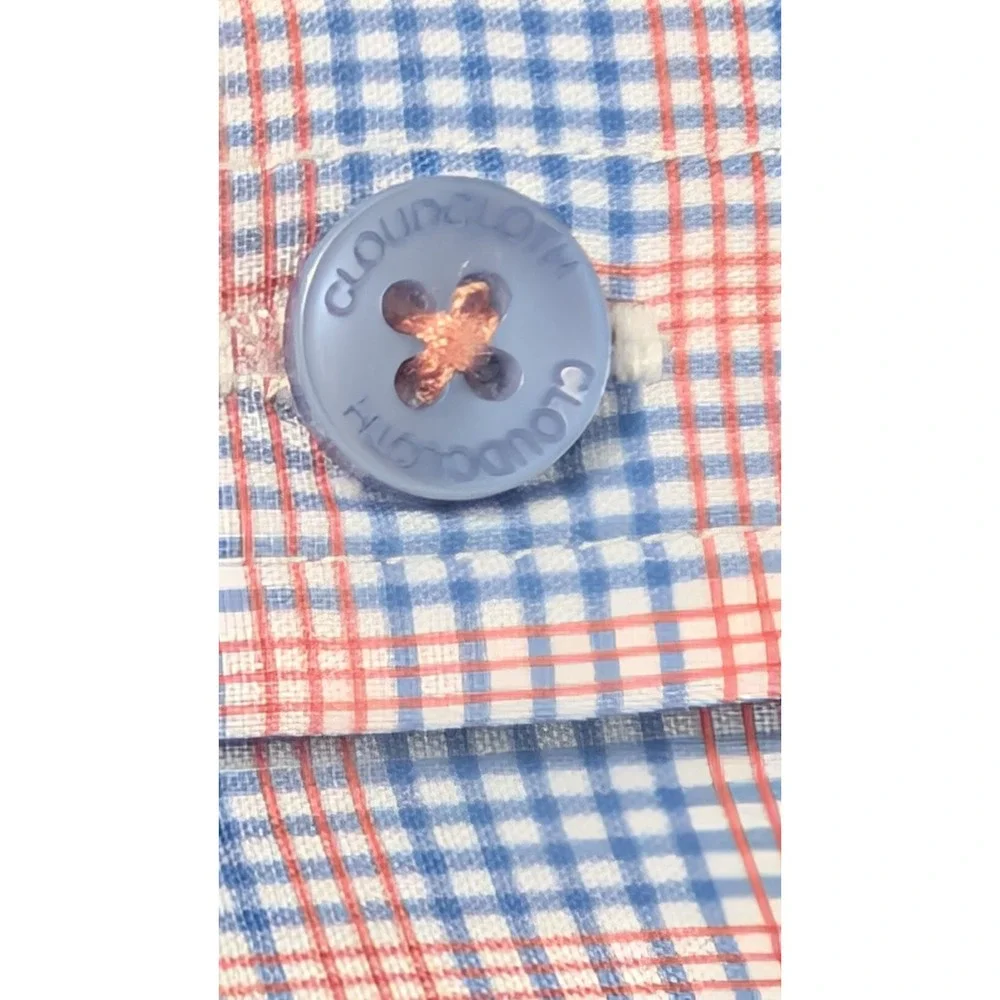 Cloudcloth Button Down Shirt Boys 12 Blue Orange Plaid 4-Way Stretch Large